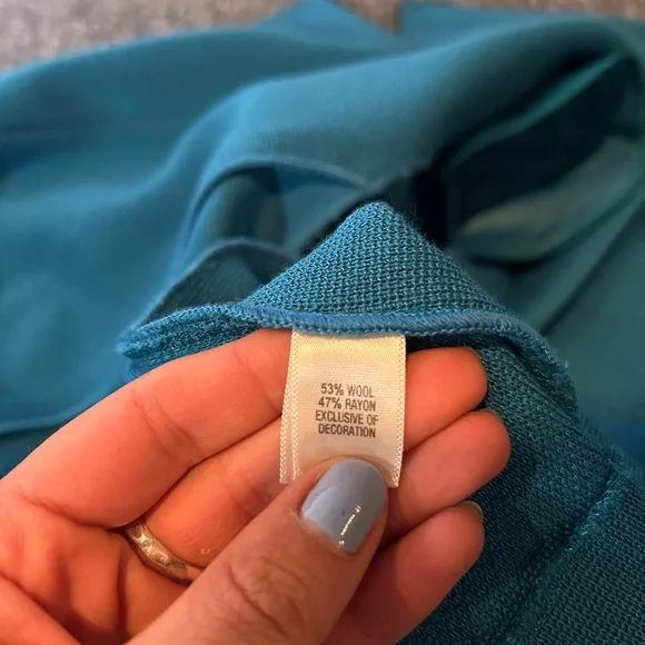 St. John Double Milano Knit Blazer with Silk Piping in Turquoise - Picture 6 of 6